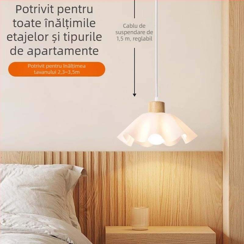 Lustră din lemn crem, cu formă de petală, în stil modern minimalist, cu un singur corp, pentru sufragerie și dormitor