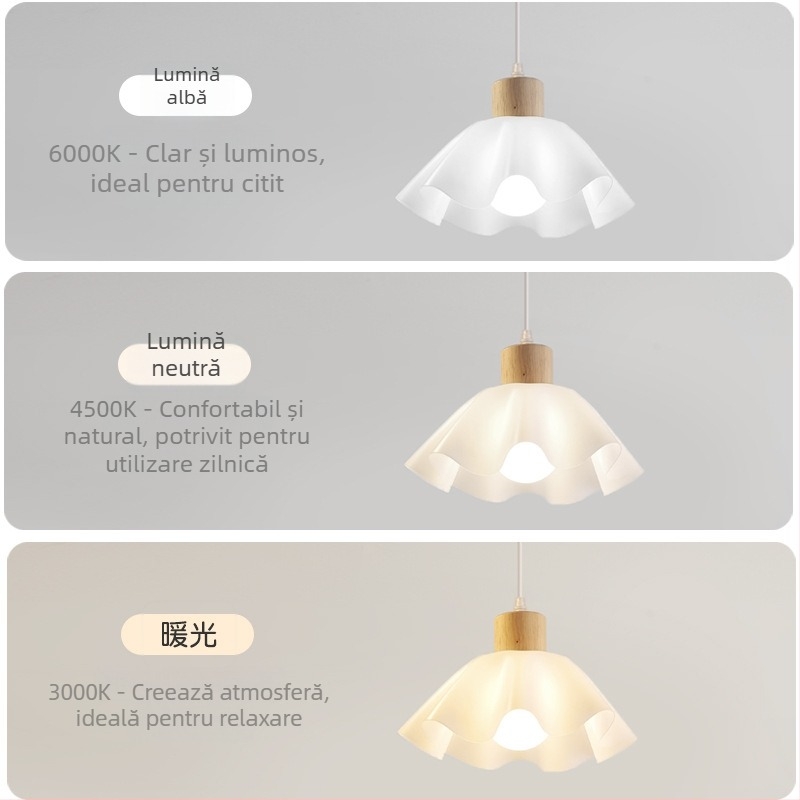 Lustră din lemn crem, cu formă de petală, în stil modern minimalist, cu un singur corp, pentru sufragerie și dormitor