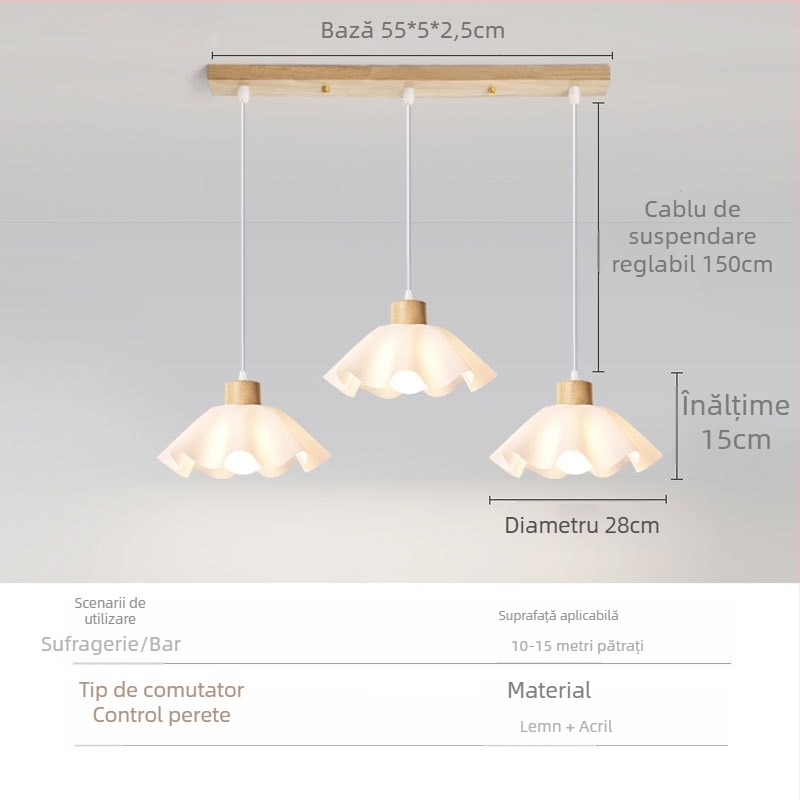 Lustră din lemn crem, cu formă de petală, în stil modern minimalist, cu un singur corp, pentru sufragerie și dormitor