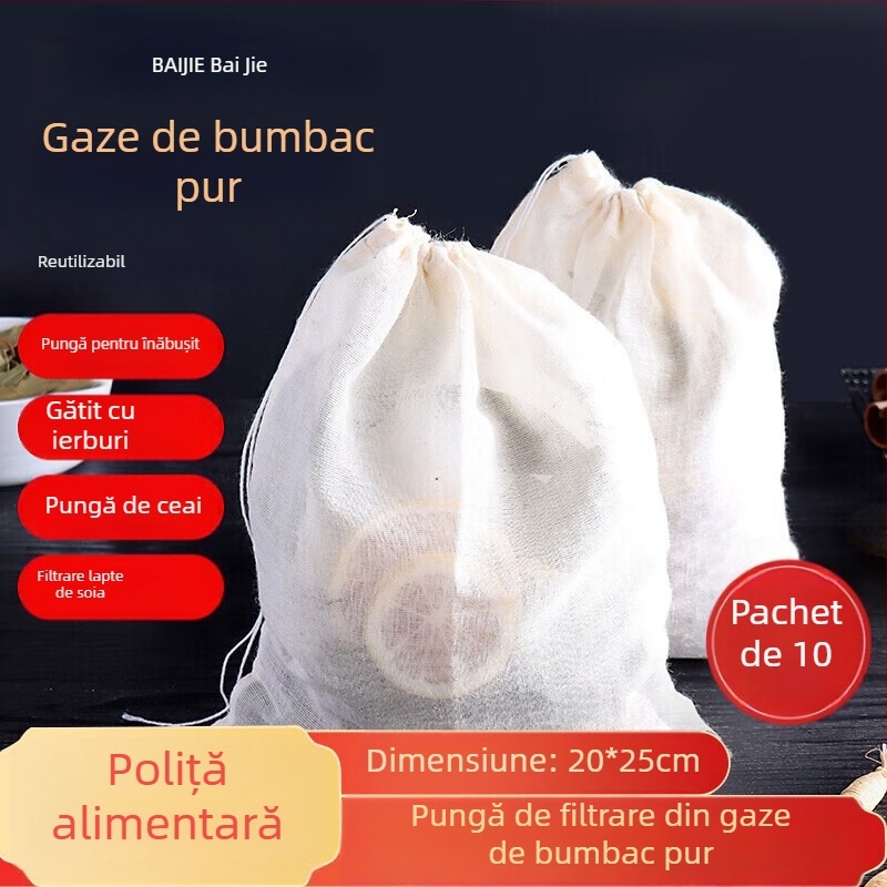Sac filtrant din bumbac pentru ceai și decocturi, pungă tifon