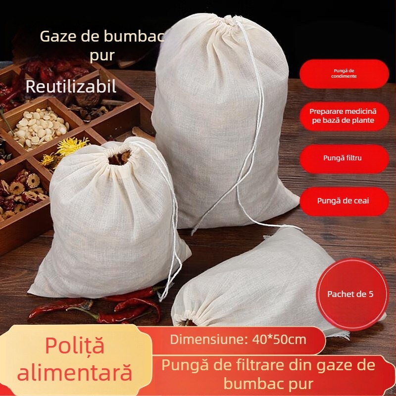 Sac filtrant din bumbac pentru ceai și decocturi, pungă tifon