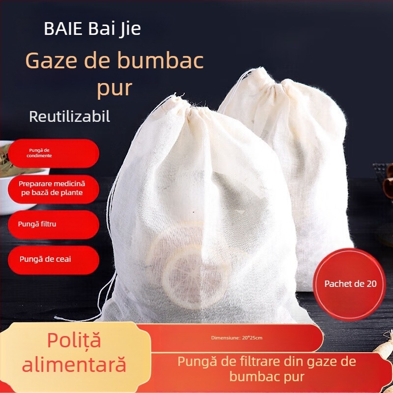 Sac filtrant din bumbac pentru ceai și decocturi, pungă tifon