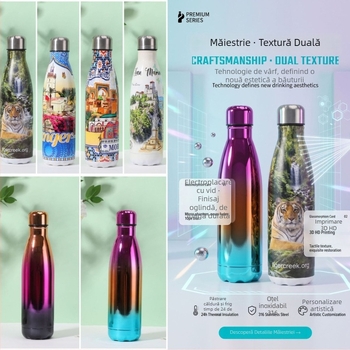 Sticlă izolată din oțel inoxidabil 304, 500 ml, bidon sport cu gravură personalizată a logo-ului