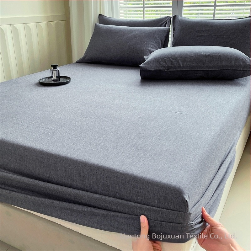 Cearșaf cu elastic din fibre de bambus, culoare solidă, stil minimalist, pentru pat de 1,5 m