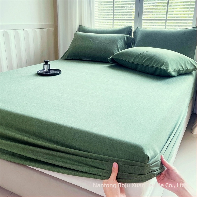 Cearșaf cu elastic din fibre de bambus, culoare solidă, stil minimalist, pentru pat de 1,5 m