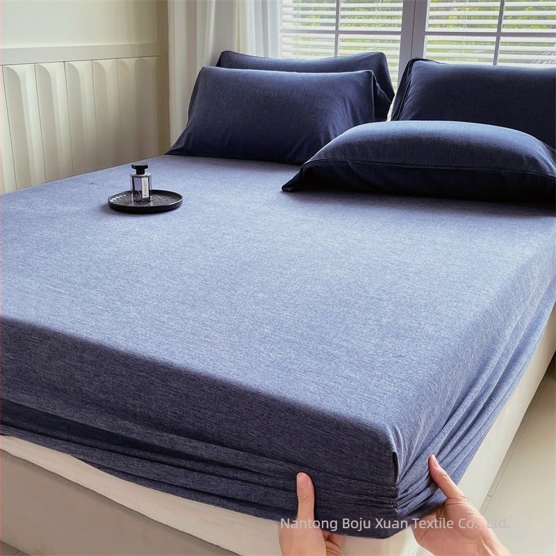 Cearșaf cu elastic din fibre de bambus, culoare solidă, stil minimalist, pentru pat de 1,5 m