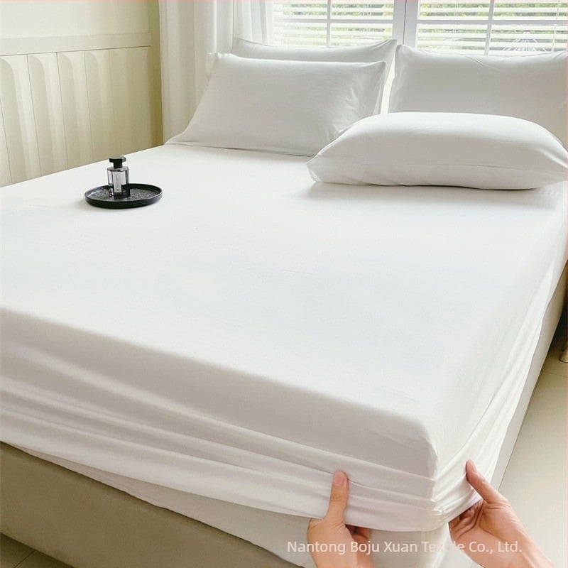 Cearșaf cu elastic din fibre de bambus, culoare solidă, stil minimalist, pentru pat de 1,5 m