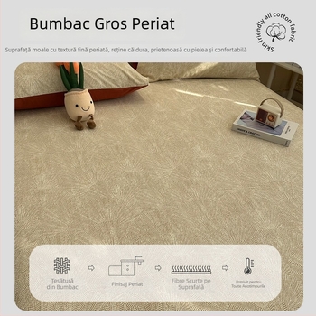 Set de pat din bumbac 100% cu atingere catifelată: cearșaf cu elastic, cuvertură și fețe de pernă, pentru toate sezoanele, gros pentru toamnă iarnă, model 2026