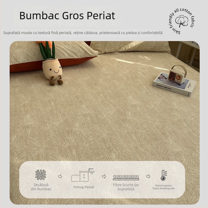 Set de pat din bumbac 100% cu atingere catifelată: cearșaf cu elastic, cuvertură și fețe de pernă, pentru toate sezoanele, gros pentru toamnă iarnă, model 2026
