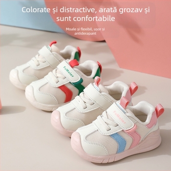 Pantofi funcționali pentru copii, primăvară și toamnă, albi, parte superioară din plasă respirabilă, închidere Velcro, talpă anti-alunecare, durabili, 6-36 luni