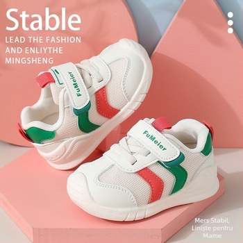 Pantofi funcționali pentru copii, primăvară și toamnă, albi, parte superioară din plasă respirabilă, închidere Velcro, talpă anti-alunecare, durabili, 6-36 luni