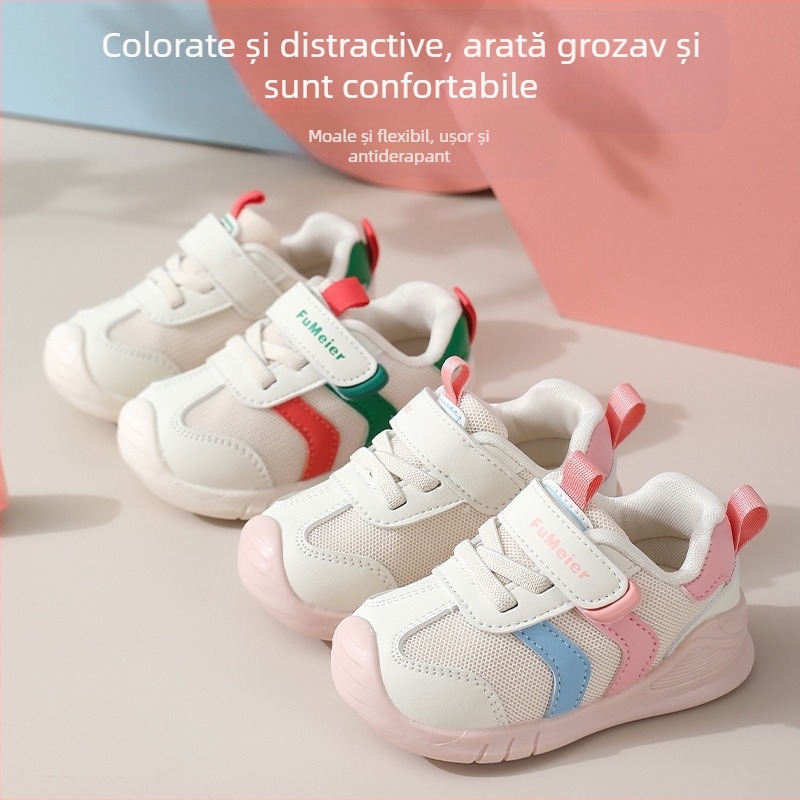 Pantofi funcționali pentru copii, primăvară și toamnă, albi, parte superioară din plasă respirabilă, închidere Velcro, talpă anti-alunecare, durabili, 6-36 luni