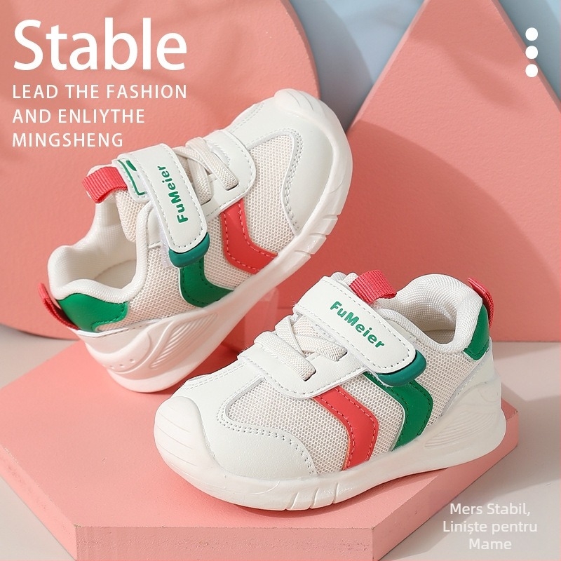 Pantofi funcționali pentru copii, primăvară și toamnă, albi, parte superioară din plasă respirabilă, închidere Velcro, talpă anti-alunecare, durabili, 6-36 luni