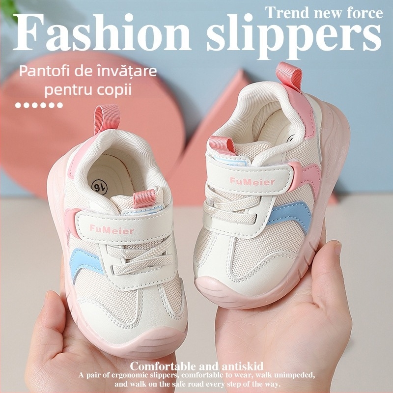 Pantofi funcționali pentru copii, primăvară și toamnă, albi, parte superioară din plasă respirabilă, închidere Velcro, talpă anti-alunecare, durabili, 6-36 luni