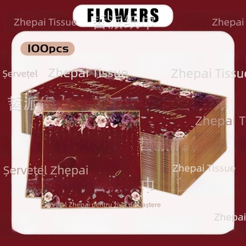 Șervețele decorative cu fundal roșu și motive florale pentru petreceri ale copiilor