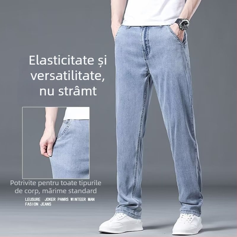 Jeanși denim pentru vară, croială dreaptă, lejer, culoare deschisă, ținută casual