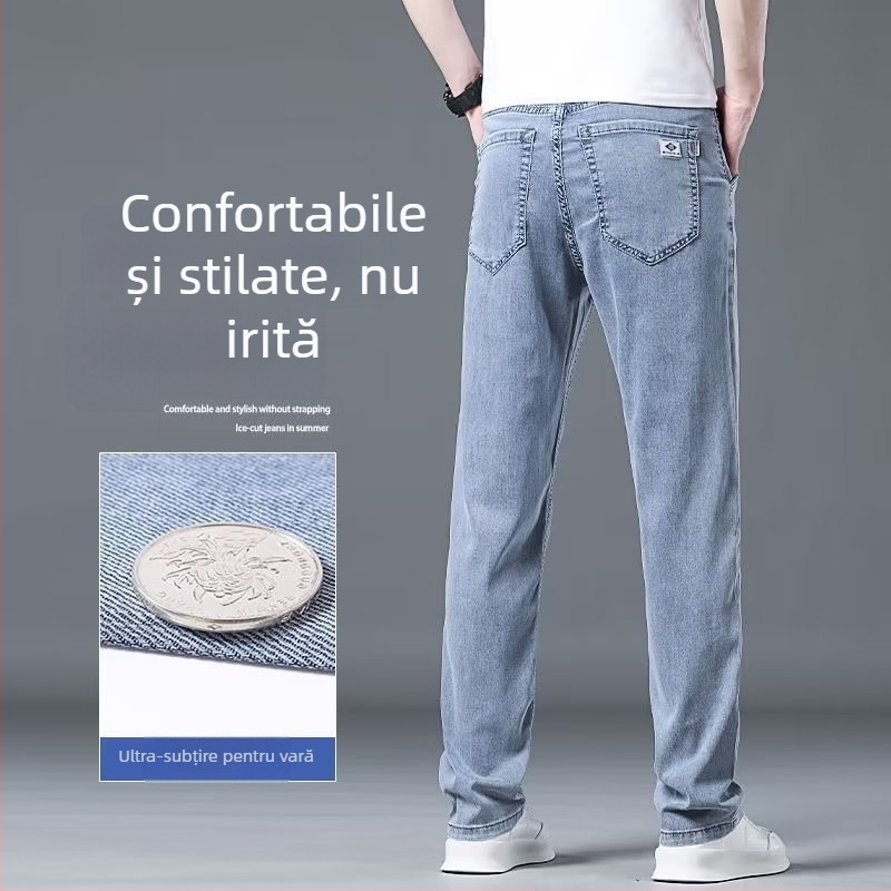 Jeanși denim pentru vară, croială dreaptă, lejer, culoare deschisă, ținută casual