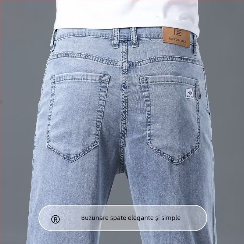 Jeanși denim pentru vară, croială dreaptă, lejer, culoare deschisă, ținută casual