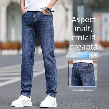 Blugi bărbătești slim-straight, albastru casual 2025