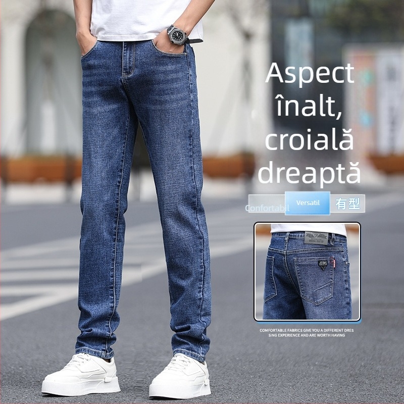 Blugi bărbătești slim-straight, albastru casual 2025