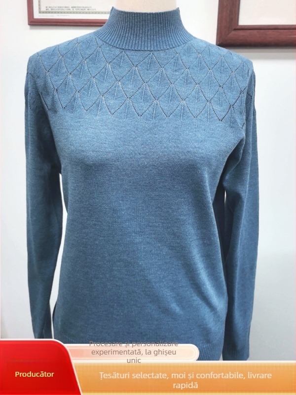 Pulover tricotat pentru bază, pentru femei, cu mâneci lungi, guler semi-înalt, croială slim, modern și cald pentru toamnă-iarnă