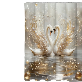 Set perdea de duș cu model de lebădă, impermeabil și rezistent la mucegai, decor de baie imprimat, 4 piese, cu 12 cârlige