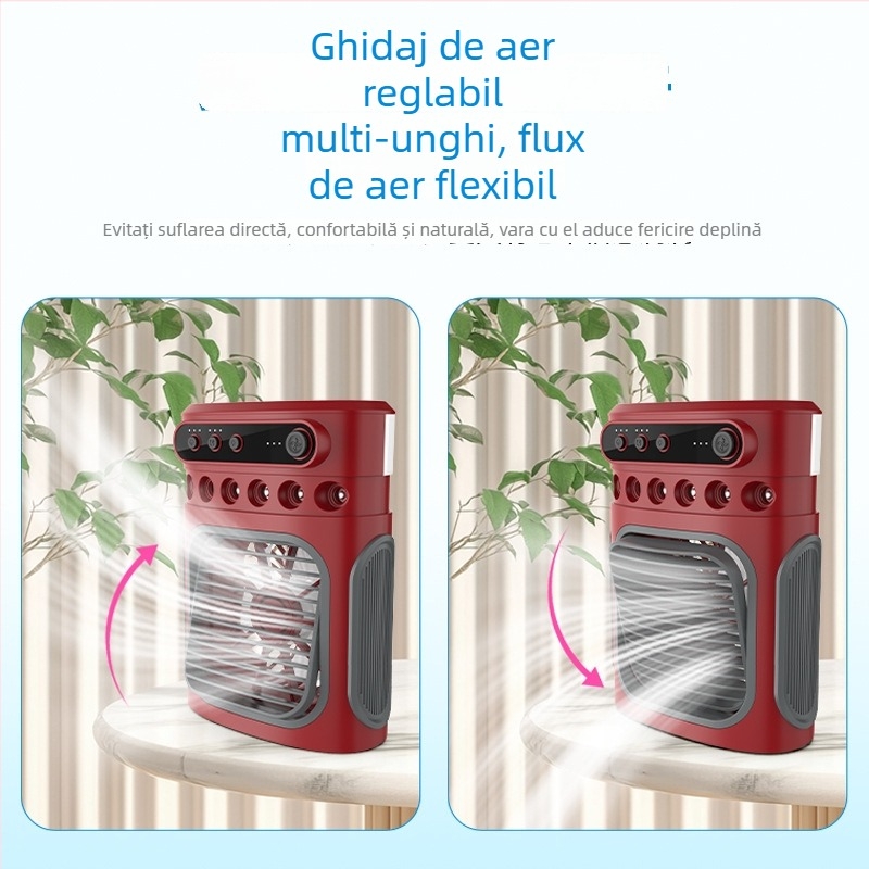 Ventilator de birou mic cu spray răcoritor și umidificator, compatibil cu cuburi de gheață, încărcare Type-C