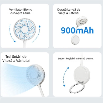 Ventilator mini cu clips, portabil, USB reîncărcabil, pentru birou și buzunar