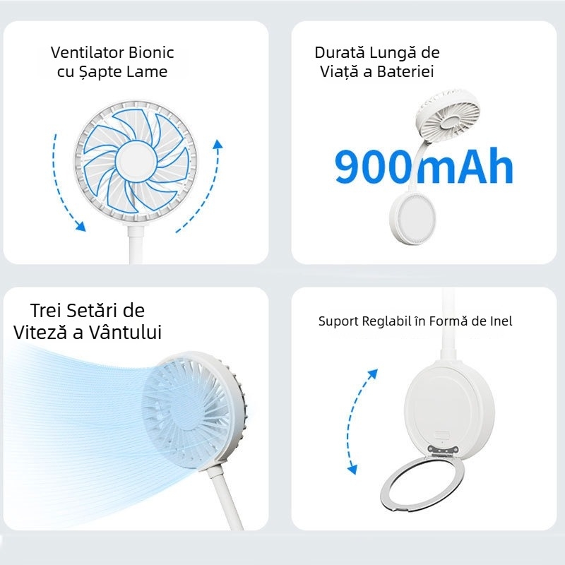 Ventilator mini cu clips, portabil, USB reîncărcabil, pentru birou și buzunar