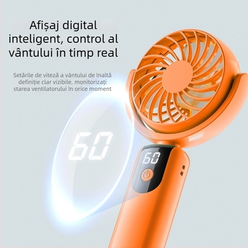 Ventilator USB portabil cu afișaj digital, 100 trepte de viteză, cârlig pentru desktop și cap rotativ - model 2026