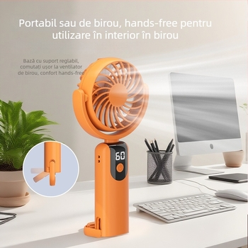 Ventilator USB portabil cu afișaj digital, 100 trepte de viteză, cârlig pentru desktop și cap rotativ - model 2026