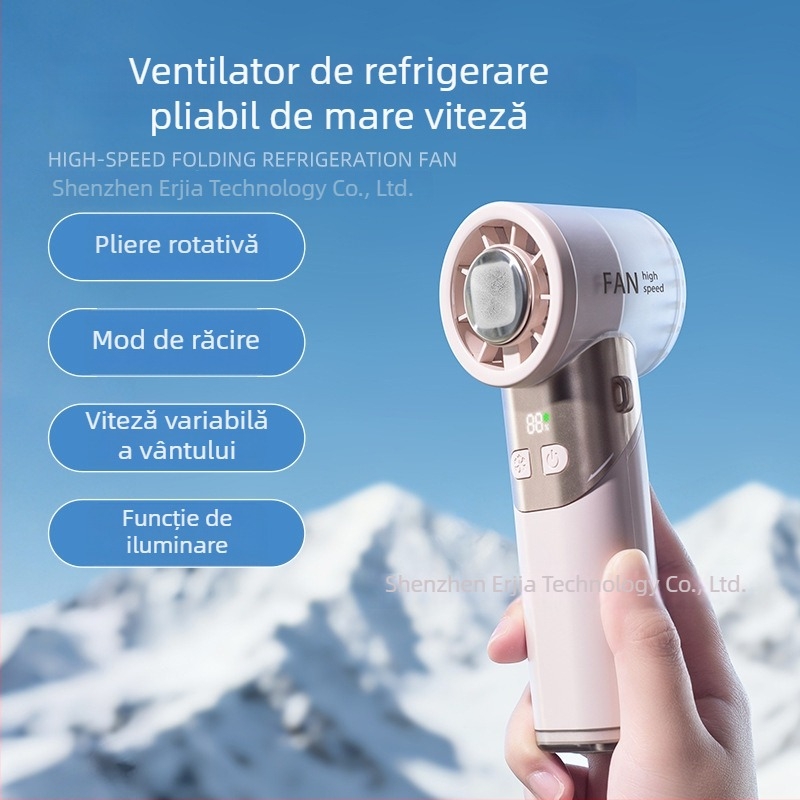 Ventilator de mână pentru răcire rapidă, pliabil și portabil, cu baterie încorporată – ventilator turbo cu răcire pe bază de semiconductor