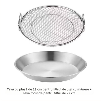 Tavă-filtru din oțel inoxidabil pentru ulei, pentru friteuză cu aer, cu mâneri duble, bucătărie