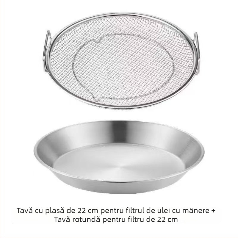 Tavă-filtru din oțel inoxidabil pentru ulei, pentru friteuză cu aer, cu mâneri duble, bucătărie