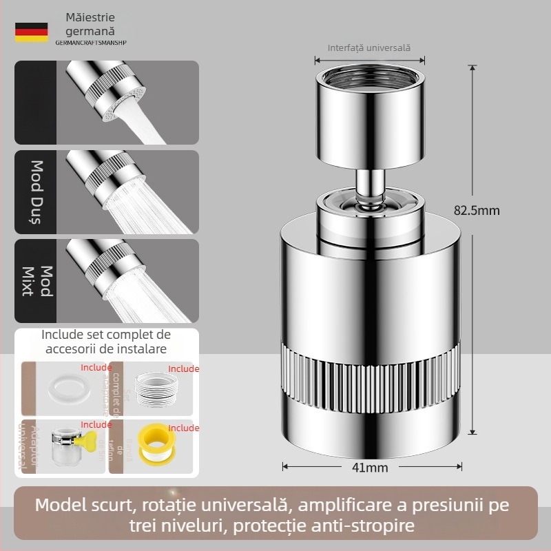 Extensie pentru robinet cu cap de duș de bucătărie rotativ, aerator cu trei trepte și filtru universal de creștere a presiunii