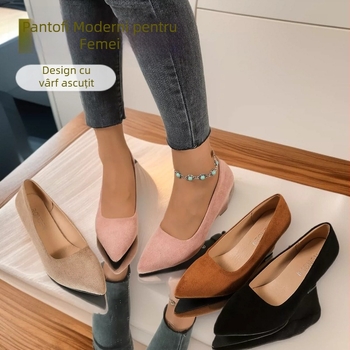 2026 Vară Pantofi dama cu vârf ascuțit, toc mediu, pentru birou, slip-on, talpă din cauciuc