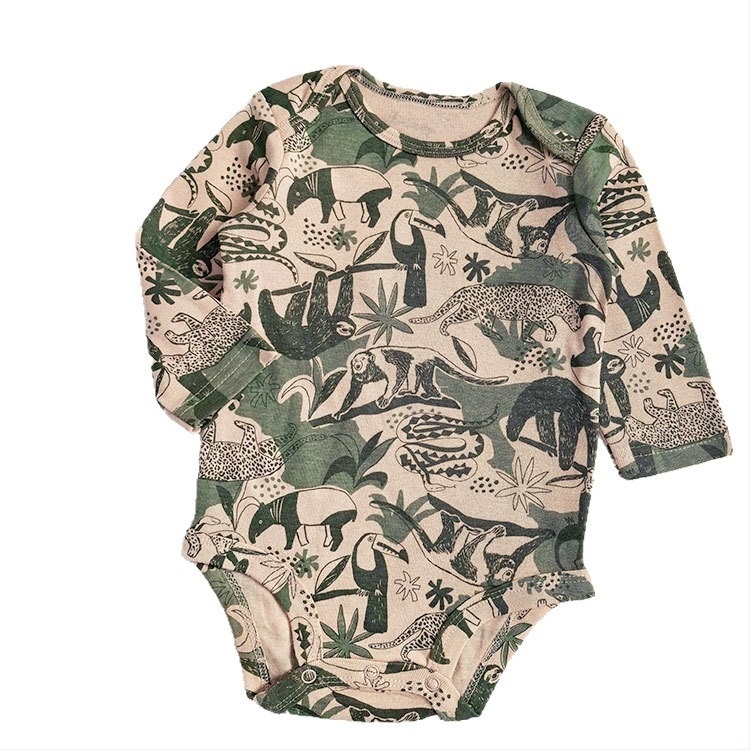 Salopetă din bumbac cu mâneci lungi, imprimeu cu animale în carouri, unisex