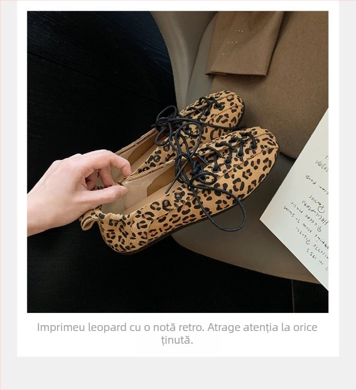 Pantofi balerini eleganți, în stil franțuzesc, cu șireturi, cu model tricotat decupat, talpă plată pentru femei