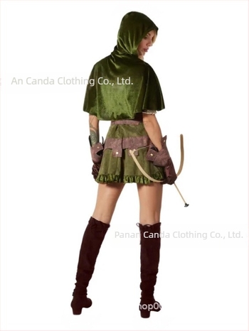 Set fustă și mantie din velur verde, în rolul Robin Hood, pentru femei, cosplay medieval nordic