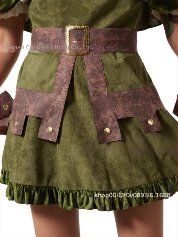 Set fustă și mantie din velur verde, în rolul Robin Hood, pentru femei, cosplay medieval nordic