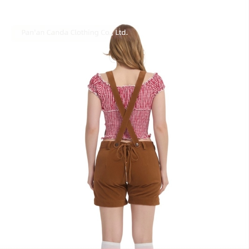 Salopetă unisex maro imprimată pentru Oktoberfest — costum clasic de cosplay