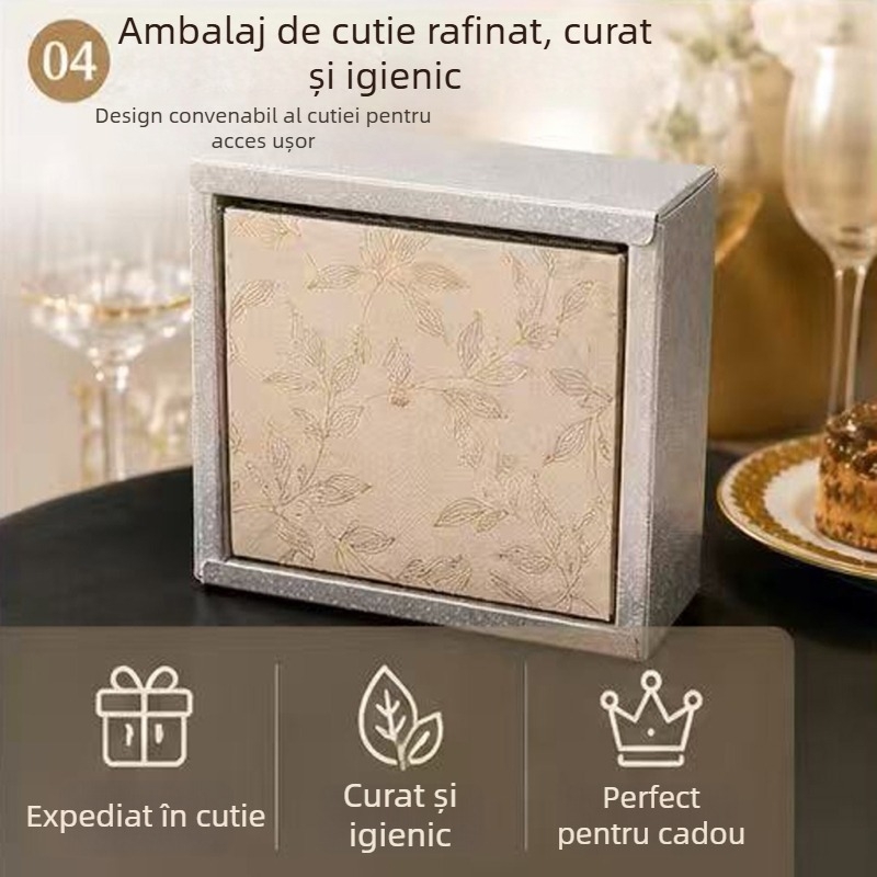 Șervete cu imprimeu vegetal și ștampilă aurie, din pulpă virgină de lemn, pentru mese elegante, petreceri și nunți