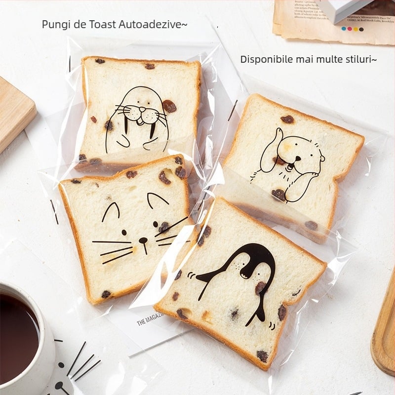 Pungi transparente cu închidere ZIP pentru pâine, bagel, toast și gogoși; pungi de ambalare cu sigilare automată pentru picnic.
