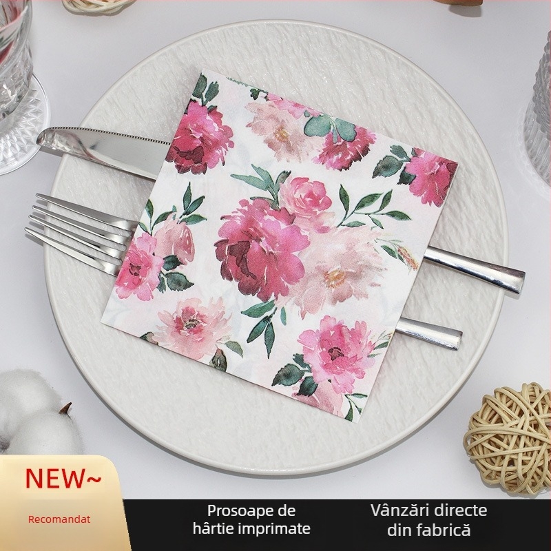 Șervețele florale imprimate - 33×33 cm, 2-straturi, 20 bucăți/pachet, celuloză din lemn virgin