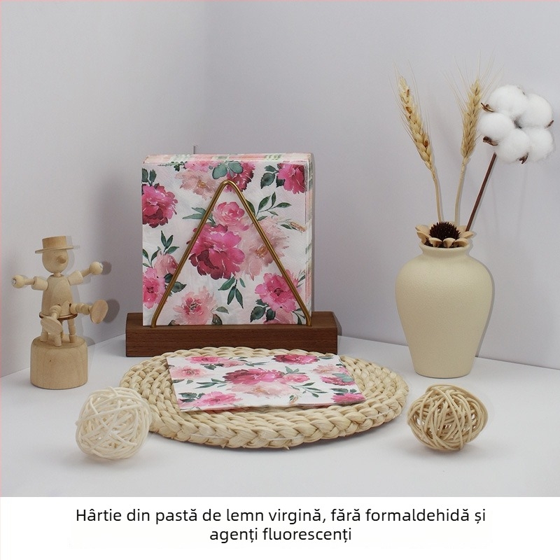 Șervețele florale imprimate - 33×33 cm, 2-straturi, 20 bucăți/pachet, celuloză din lemn virgin