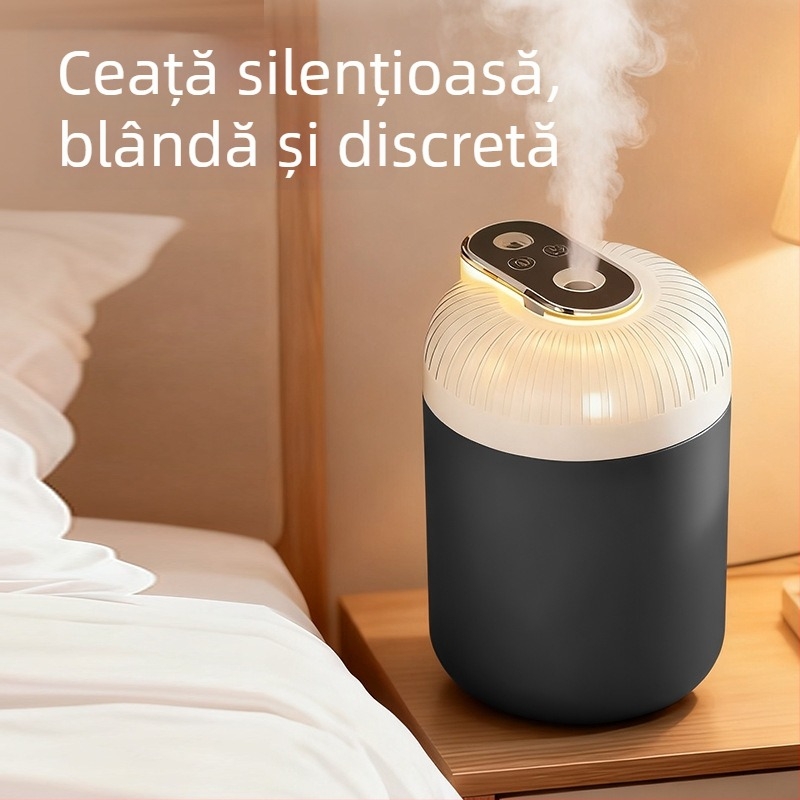 Umidificator USB portabil pentru casă și mașină, silențios, corp rotund din ABS, 1 ieșire ceață, lumină difuză, compact