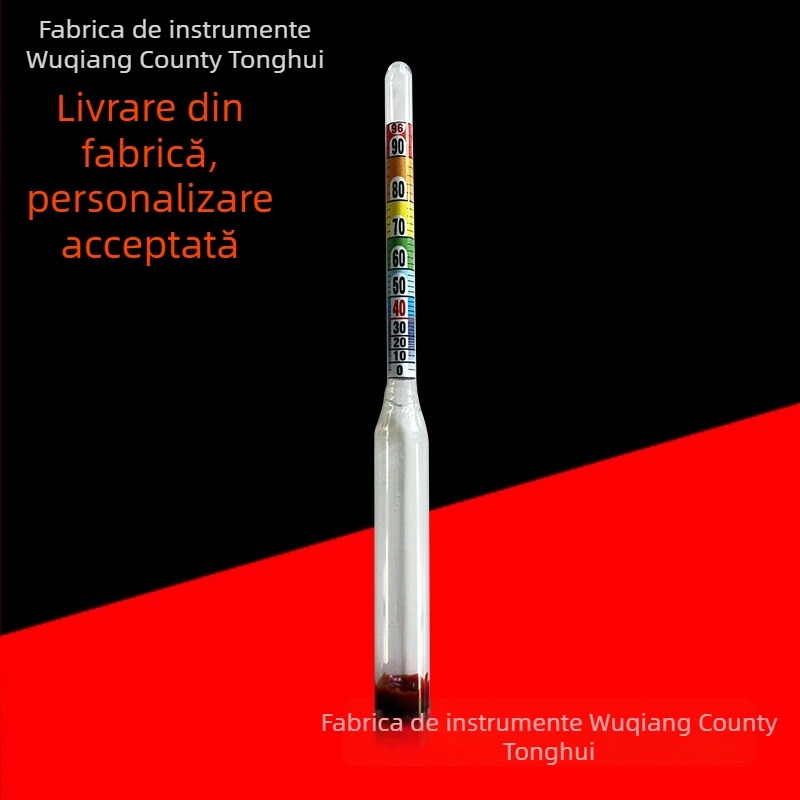 Alcoolometru portabil din sticlă, măsurare precisă 0–100° pentru băuturi