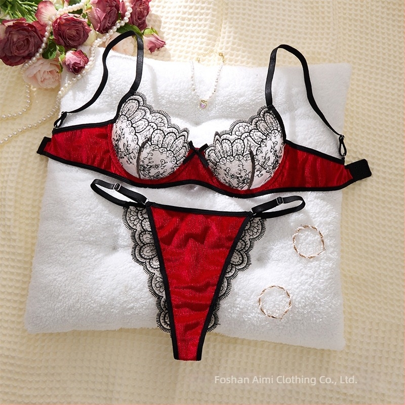 Y2025 Set de sutiene subțiri cu push-up, Sutien roșu, Lenjerie sexy pentru femei, P25092