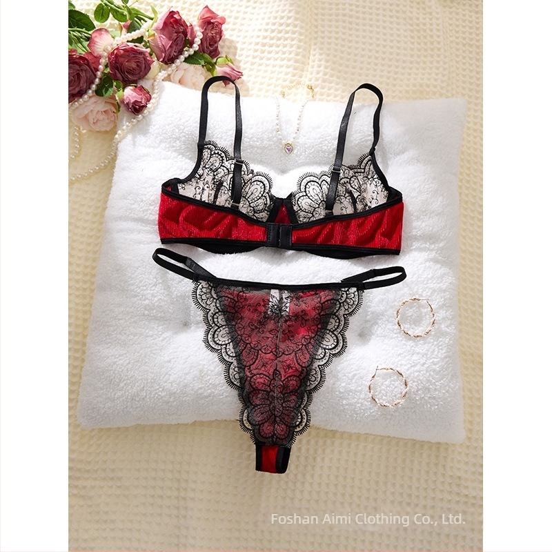 Y2025 Set de sutiene subțiri cu push-up, Sutien roșu, Lenjerie sexy pentru femei, P25092
