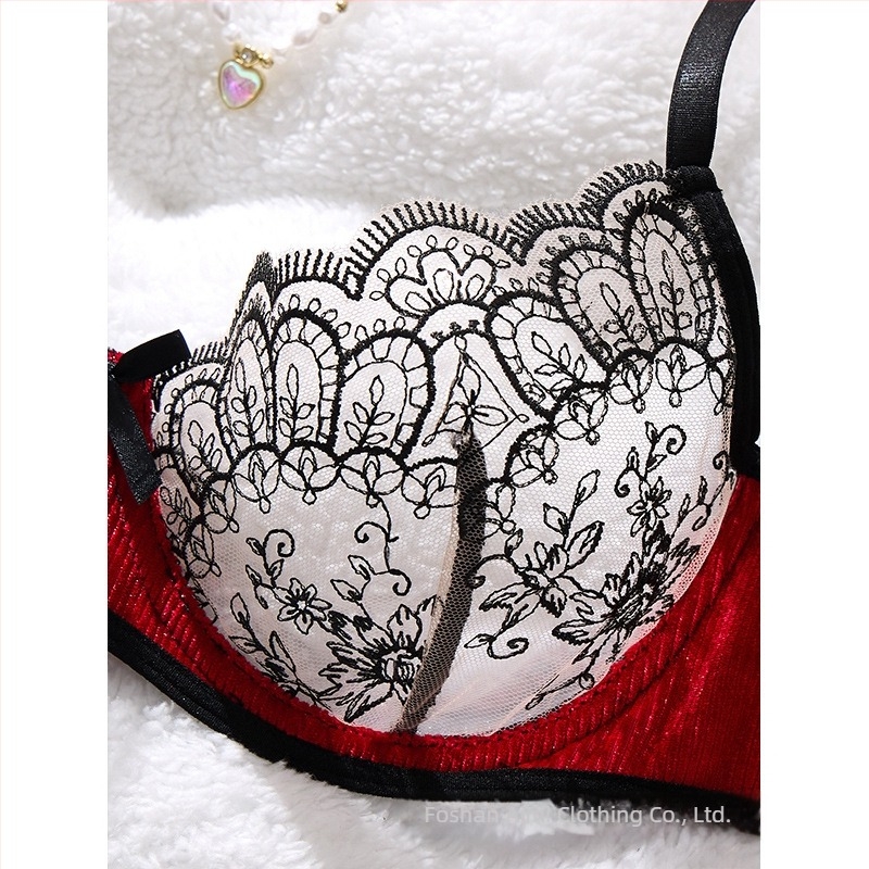 Y2025 Set de sutiene subțiri cu push-up, Sutien roșu, Lenjerie sexy pentru femei, P25092